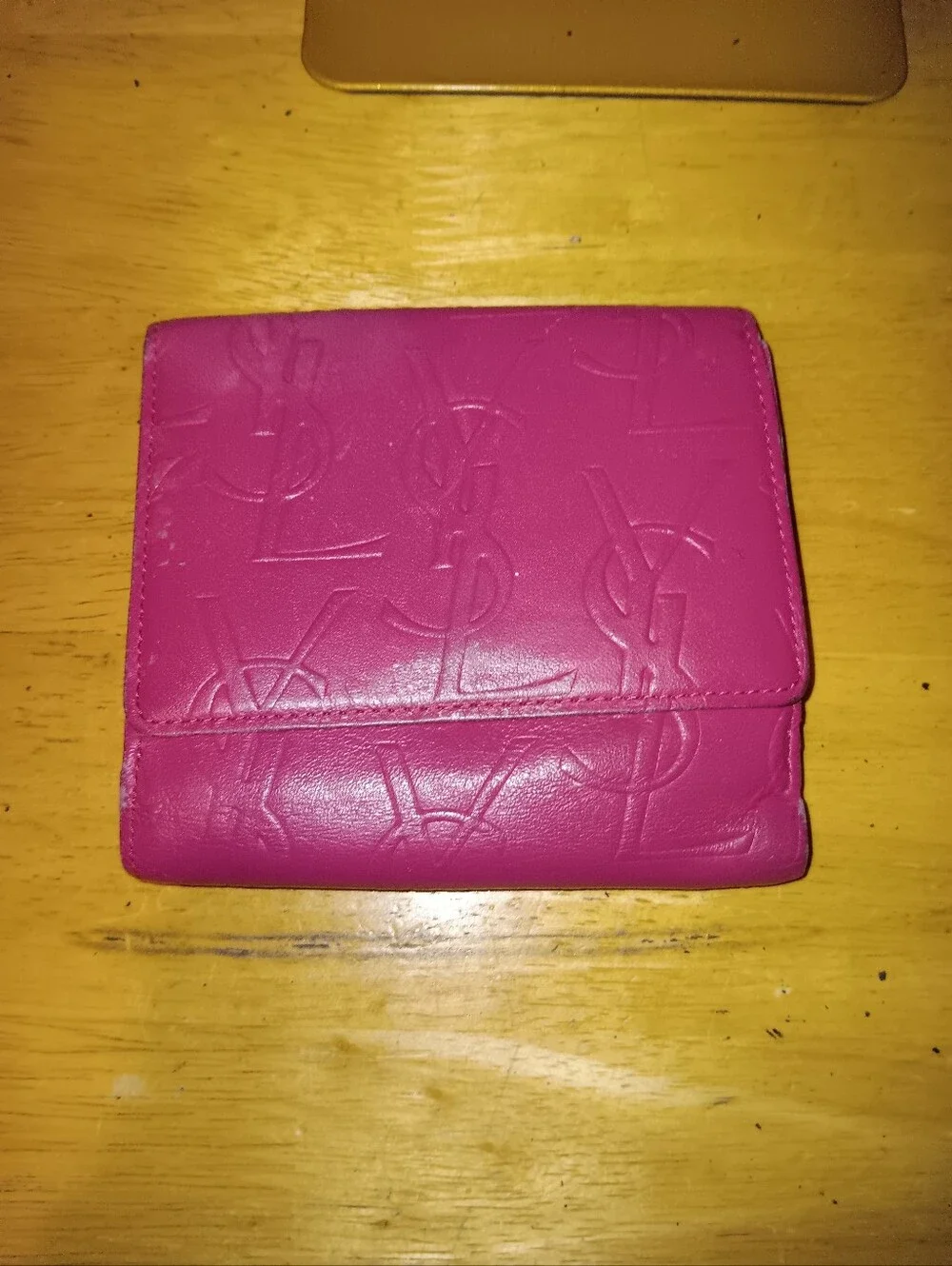 YSL Pink Leather Logo Snap Wallet